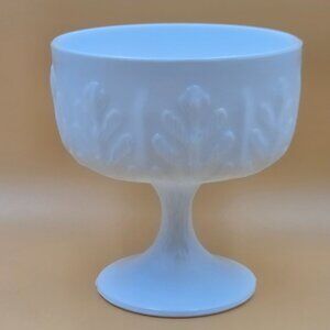 FTD Oak Leaf Milk Glass Compote Planter Pedestal Bowl